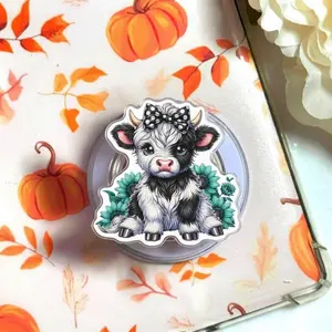 Aesthetic Cute Highland Cow Magnetic Phone Grip Coquette Ribbon Bow Magsafe Kickstand, Trendy Farmhouse Animal Gift For Her