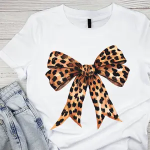 Leopard Bow T-shirt, Coquette Trend Fall Fashion, Unisex Crewneck, Gift for Her, Animal Print Pullover, Cute Tee pink bow leopard shirt fall tiktok