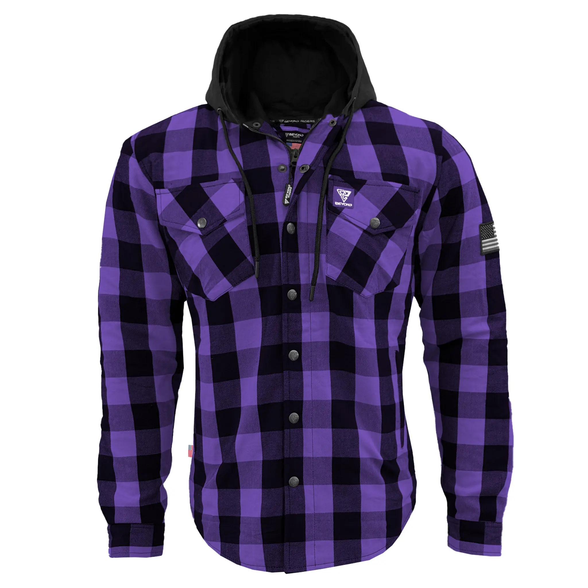 SALE Protective Flannel Hoodie For Men - Purple and Black Checkered