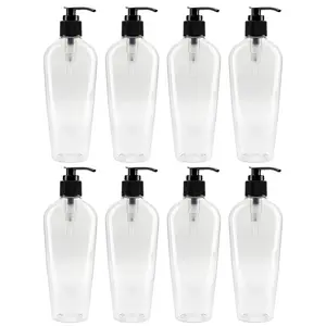 8oz Clear Oval-Shaped Plastic Lotion Bottles w/Black Pump Dispensers (8-Pack)