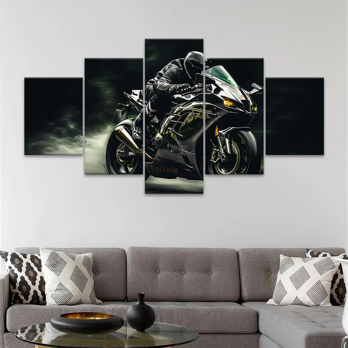 Motorcycle Pattern Canvas Painting, 5 Counts/set Modern Minimalist Design Art Painting, Wall Art Decor for Home Living Room Bedroom Office, Modern Home Decoration, Ornaments