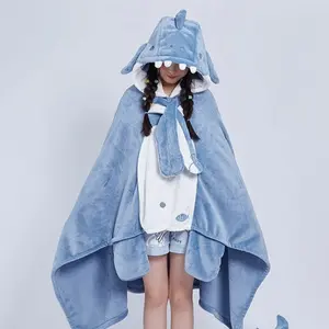 Shark Blanket Hoodie Adult Wearable Blanket Super Soft Cozy Shark Shawl Cape Type Hooded Robe Air Conditioning Blanket Nap Pajamas, Soft Fleece Blanket, Free Size