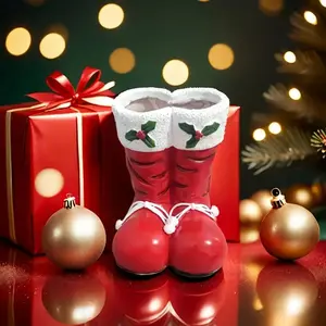 Resin Christmas Stocking Vase Ornament - Modern Holiday Home Decor with Holly and Berry Embellishments, Battery-Free Indoor and Outdoor Sculpture, Suitable for Garden, Dining Room, or Holiday Table Display, Christmas Centerpiece, Home Decor Ornaments