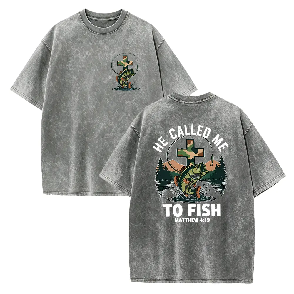 Christian Fishing Shirt, Matthew 4:19 Bible Verse Tee, He Called Me To Fish Shirt, Faith Based Fisherman Gift, Washed Oversized Tee