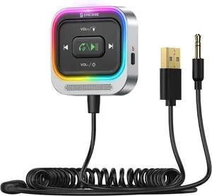 Syncwire Bluetooth. Receiver .mm Aux Car Adapter Bluetooth Receiver Car Kit with Coiled Cable [Large Mic Noise Cancellation] [HandsFree Calling] [HiFi Deep Bass] [Colorful Light Switch]
