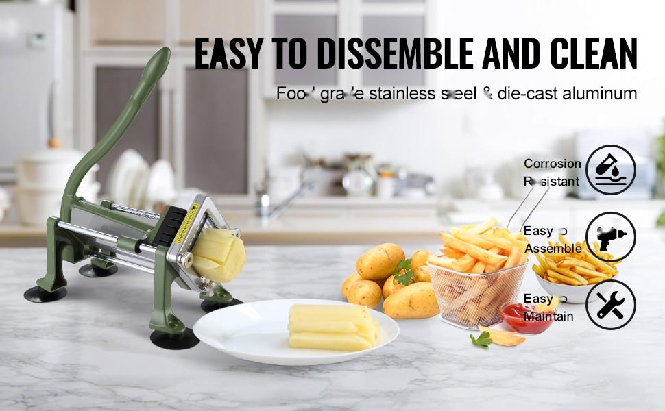 French Fry Cutter Stainless Steel Potato Vegetable Slicer Chopper With 2 Blades For Home Kitchen Food Prep Tool Durable Metal Construction Easy To Clean Safe Hand Guard Ideal For French Fries Potato Wedges Carrots Cucumbers