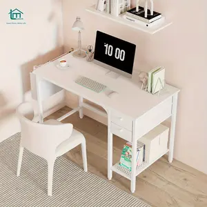 NEW-1pc White Small Desk With Drawers - 40 Inch Computer Desk For Small Space Home Office, Modern Simple Study Writing Table PC Desks