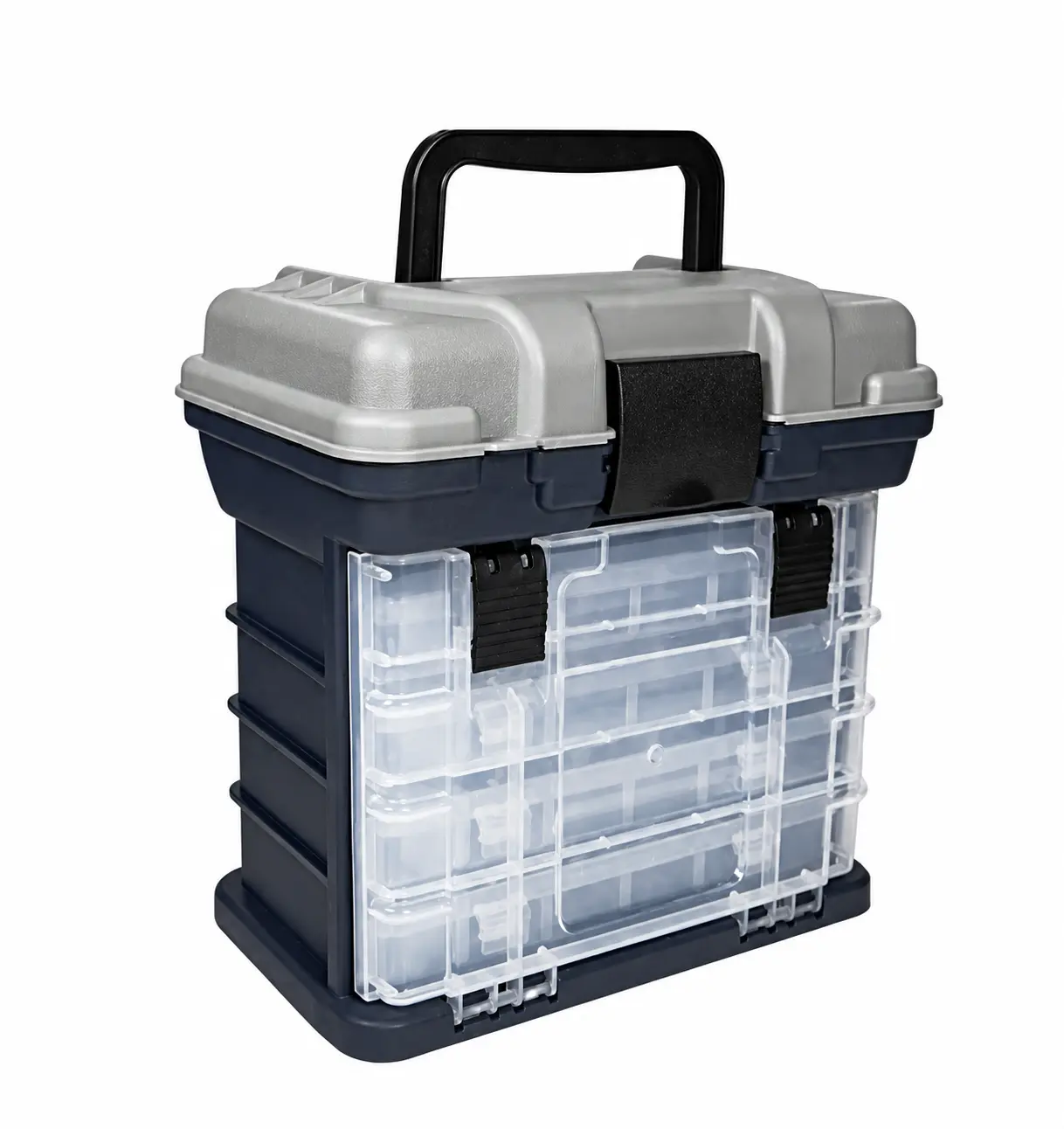 Fishing Tackle Box Organizer, Portable 4 Tray Fishing Gear Storage Box with Carry Handle, Multi-Compartment Tackle Organizer for Lures, Hooks, Bait & Fishing Accessories, Outdoor Fishing Supplie