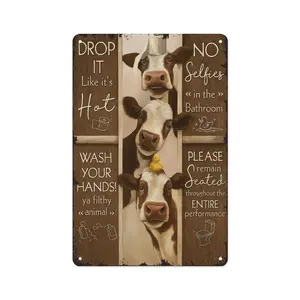 Funny Cow Rules Metal Sign Rustic Farmhouse Bathroom Wall Art with Humorous Toilet Rules Easy to Hang 8x12 Inches Tinplate Decoration for Home Office Classroom Funny Bathroom Decor