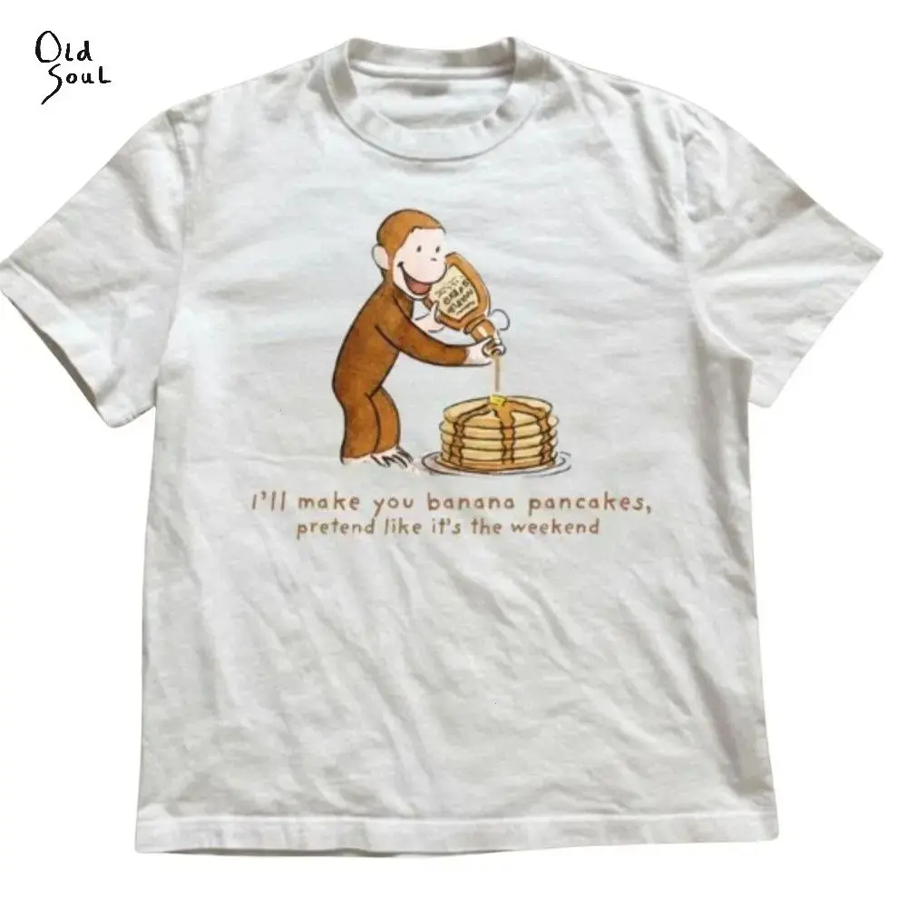 Funny Monkey Pancake Shirt, I’ll Make You Banana Pancakes Graphic Tee for Women & Men, Unisex Casual Top by Old Soul Outfitters, USA-Made Printed Apparel	