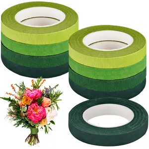 NiHome 9 Rolls 0.5" Wide Crepe Paper Floral Wrapping Tape for Flower Stems, Bouquets, Arrangements, DIY Crafts, Gift Wrapping, Decorations, Floral Designs, 4 Green Shades Variety Pack, 30 Yards Each