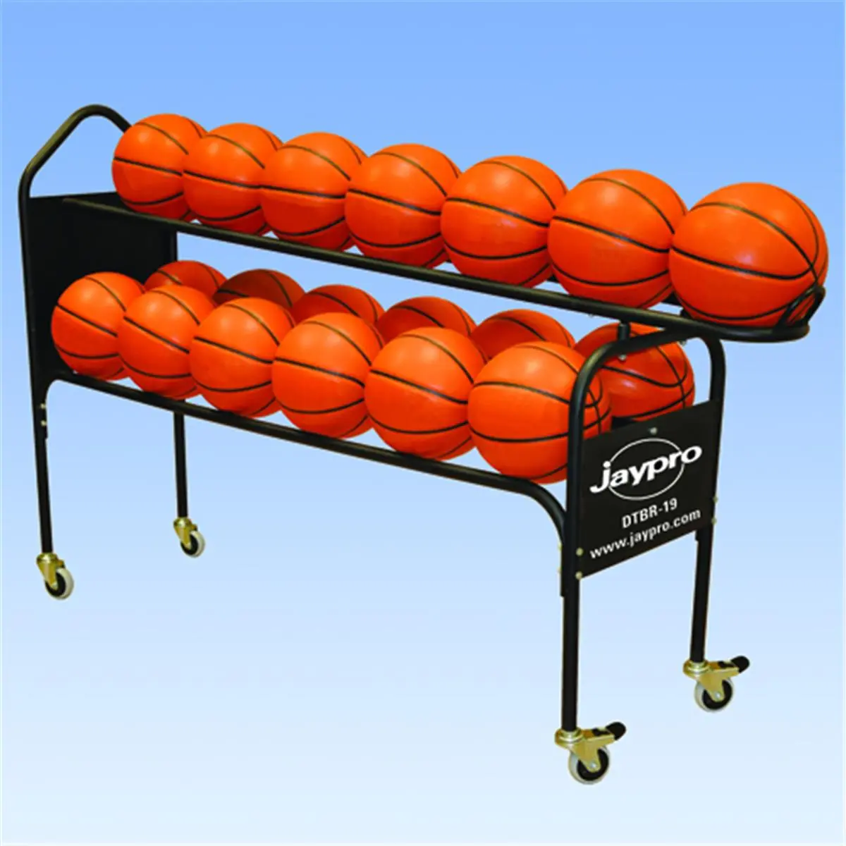 212 MAIN Deluxe Training Ball Rack DTBR-19 - 1" O.D. Powder Coated Black Tubing, Durable Lockable Wheels, Holds 19 Regulation Basketballs, Feeds Top 7 Balls for Basketball Practices, Powder Coating