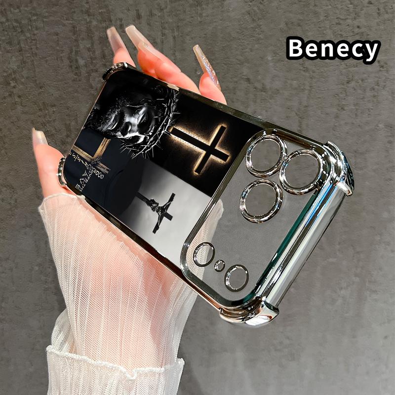 Four Corner Airbag Anti-Collision Electroplated Phone Case for iPhone 17 Pro Max 16 15 Plus Air 14 13 12 11 E Divine Sacrifice Faith Patterned Protection Smartphone Cover