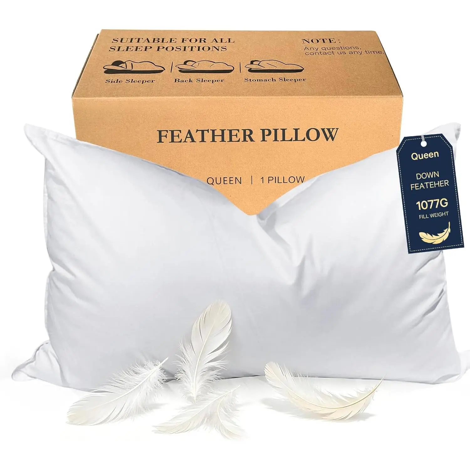 BHZ Goose Down Feather Pillows Queen Size - Bed Pillows for Sleeping Medium Firm Soft Pillow for Side and Back Sleepers with Breathable Cover