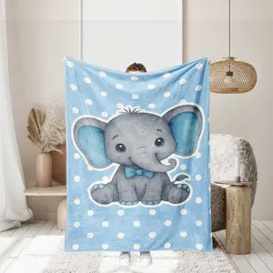 Cute Elephant Pattern Flannel Blanket, Soft Comfortable Throw Blanket, Lightweight Warm Napping Blanket for Home Office Travel, Lightweight Cozy Blanket