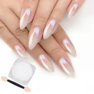 BEAUTNICE White Pearl Chrome Nail Powder | Glazed Donut Mirror Effect Holographic Pigment | Professional-Grade Nail Art & Resin Craft Powder