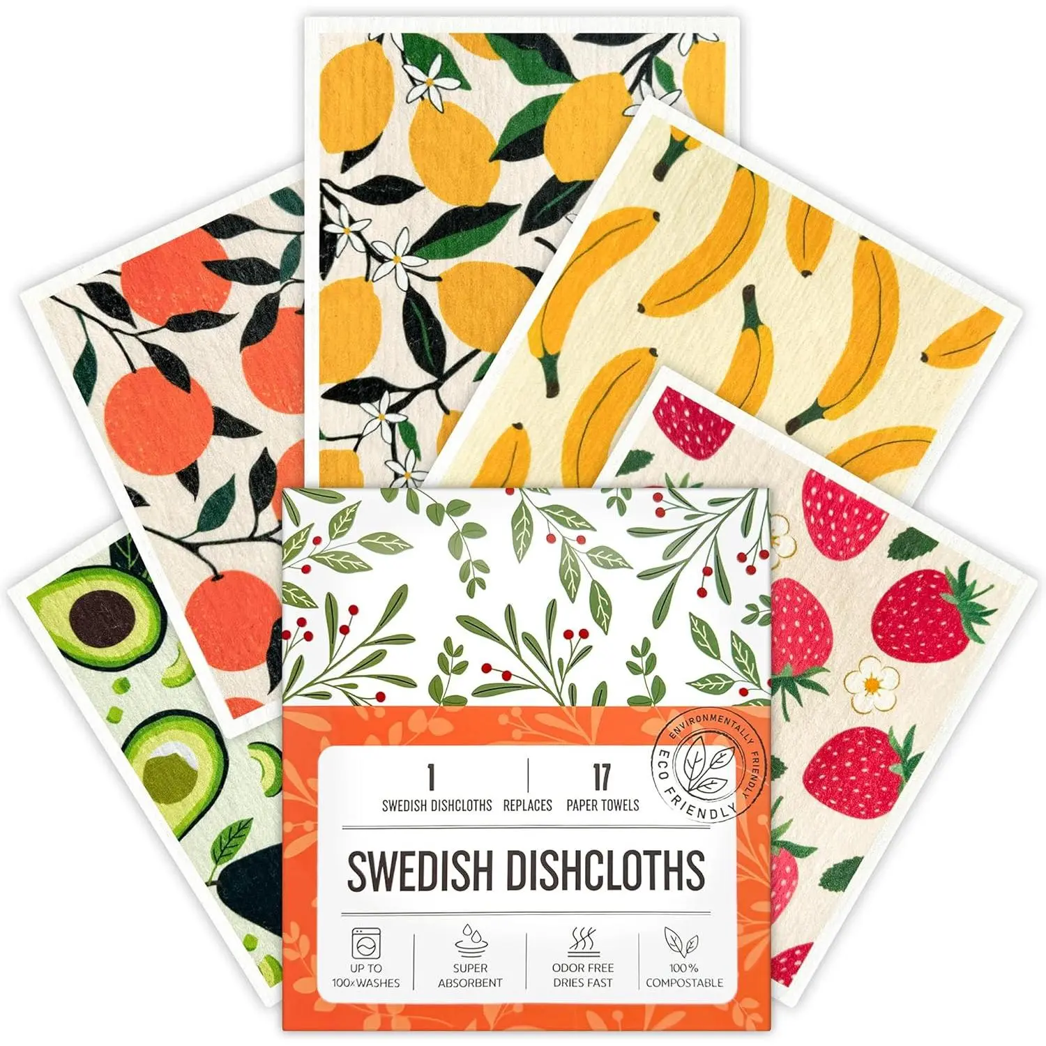 Swedish Dishcloths for Kitchen, 5 Pack  Paper Towels Washable, Super Absorbent Swedish Dish Cloths, Biodegradable, Non-Scratch, No Odor