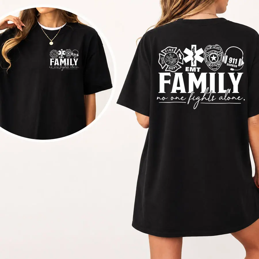 [100% Cotton] First Responder Family T-Shirt merch, Fire Dept EMT Police 911 Dispatcher Merch Tee, No One Fights Alone Shirt, Hero Support Graphic Tee, Unisex Streetwear Top, Gift for First Responder Family