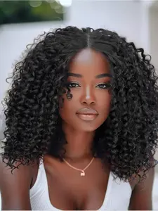 16 Inch Black Long Curly Wigs for Women, Gorgeous Fluffy Wigs without Bangs, Synthetic Lace Front Wigs for Party, Glueless Frontal Wig, Daily Use Glueless
