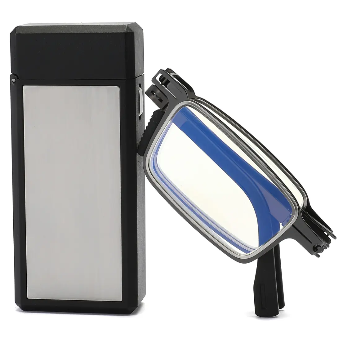 Toveen Compact Folding Reading Glasses for Men, Lightweight Ultra Thin Anti Blue Ray Computer Readers with Durable Portable Case, trendy casual eyeglass, unisex square frame, protect eyesight, high definition