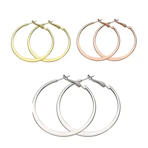Hoop Silver Yellow Rose Gold Plated French Back Hoop Earrings L134