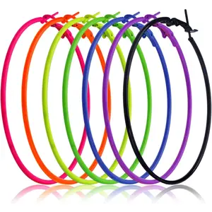 7 Pairs 80s Colorful Big Hoop Earrings Retro Neon Earrings Open Beading Hoop Dangle Earrings Accessories for Women Gift Wedding Party Favor, 7 Colors