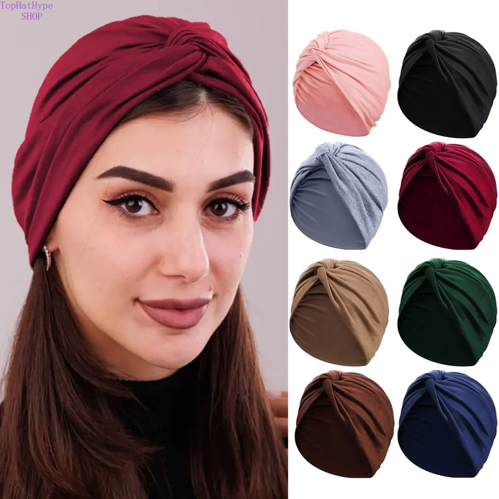 Female Stretchy Cloth Turban Cap Hat - Front Cross Twist Design, 1-Size-Fits-All Pullover Head Wrap, Soft Comfortable for Chemo Use & Daily Casual Wear, One Size Fits All, Everyday