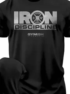 Gymish Lifestyle Men's Iron Discipline Motivational Workout T-Shirt - Gym Shirt with Fitness Slogans, Short Sleeve Round Neck Casual Training Top, Machine Washable for Weightlifting,, Gymnastics & Year-Round Wear