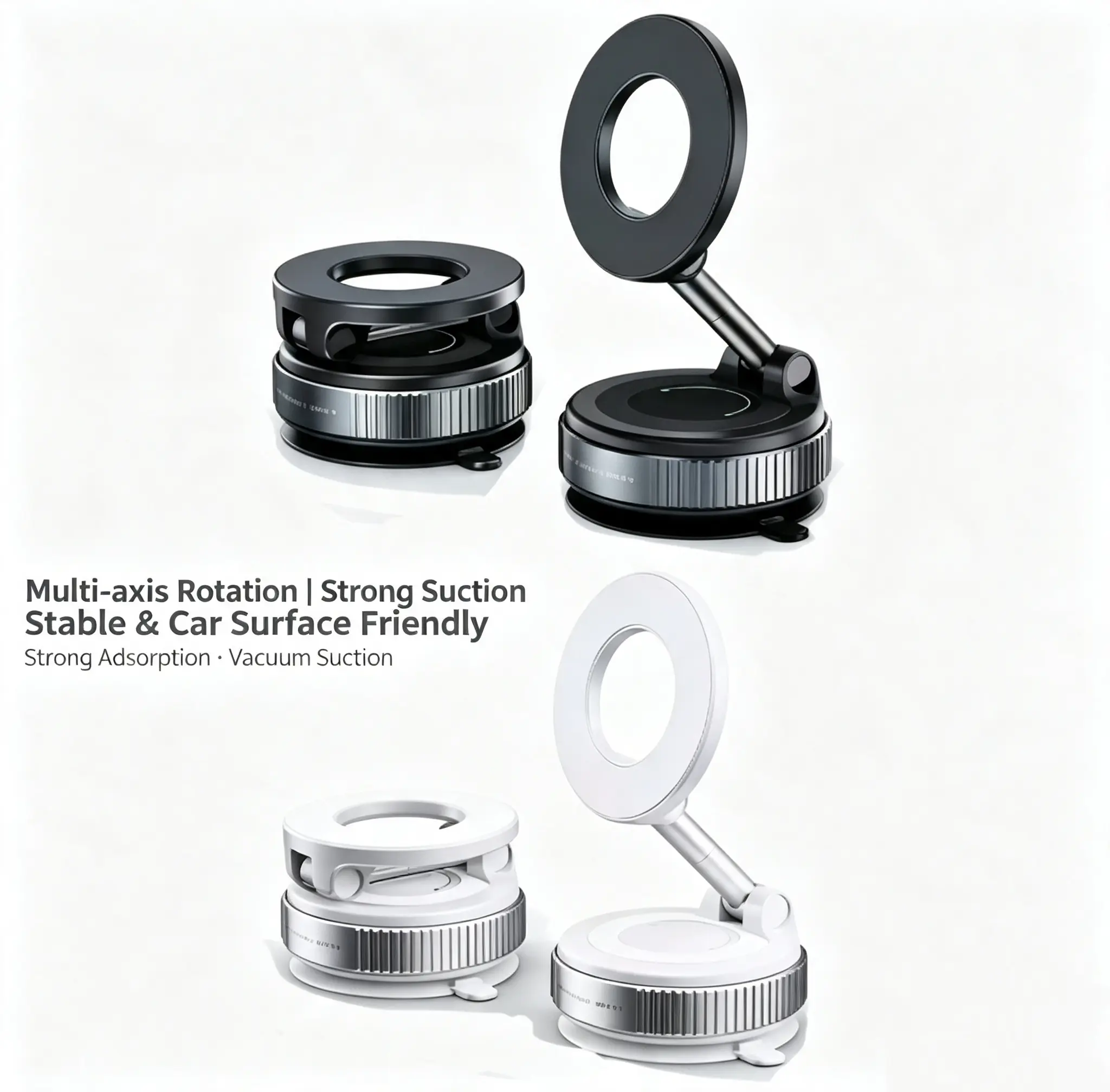 2026 Upgraded Vacuum-Pad Magnetic Car Phone Mount, Unpowered 360° Rotate Foldable Adjustable Phone Holder for Car, No Noise Strong Hold, Compatible with iPhone/Android, Wipes Included Driving Accessory