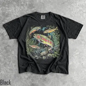 90s River Wildlife T-Shirt - Men & Women's Unisex Graphic Tee - Vintage Rainbow Trout Tee - Fishing Shirts - Retro Fish Shirt - Nature Top