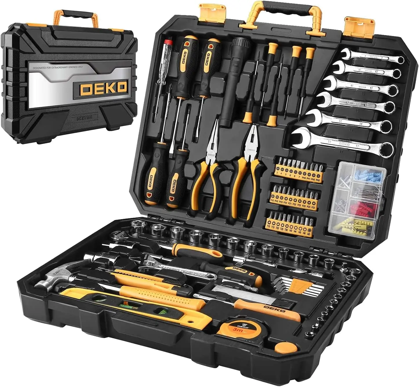 DEKOPRO 208 Piece Tool Set,General Household Hand Tool Kit, Auto