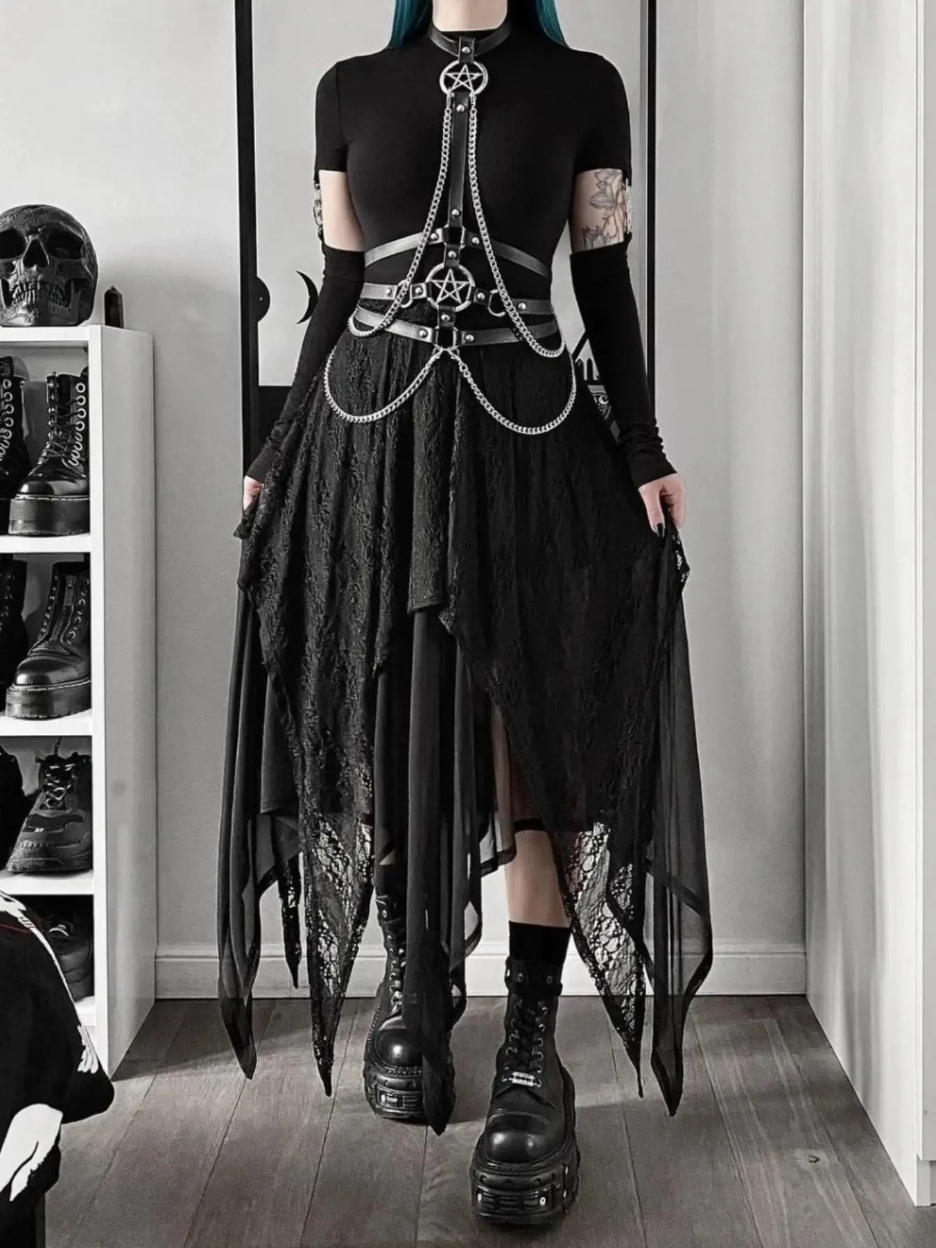 Women's Punk Style Chain Decor Harness Belt, Fashionable Gothic Style PU Leather Belt, Trendy All-match Clothes Accessories for Party & Daily Decor, Gothic Buckle, Street Style Belt, Chain Belts
