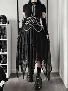 Women's Punk Style Chain Decor Harness Belt, Fashionable Gothic Style PU Leather Belt, Trendy All-match Clothes Accessories for Party & Daily Decor, Gothic Buckle, Street Style Belt