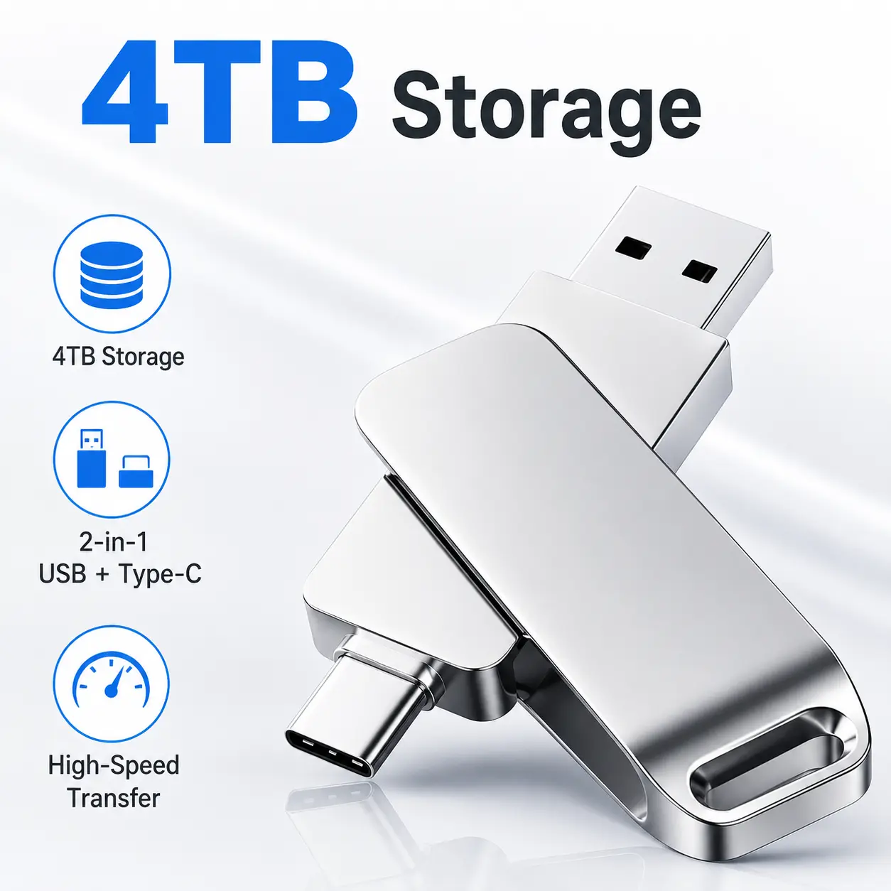 2-in-1 4TB USB Flash Drive for Phone & Laptop, USB-A & Type-C Memory Stick, Portable USB 3.2 Thumb Drive for Photos, Videos & File Storage travel essential pen flash disk