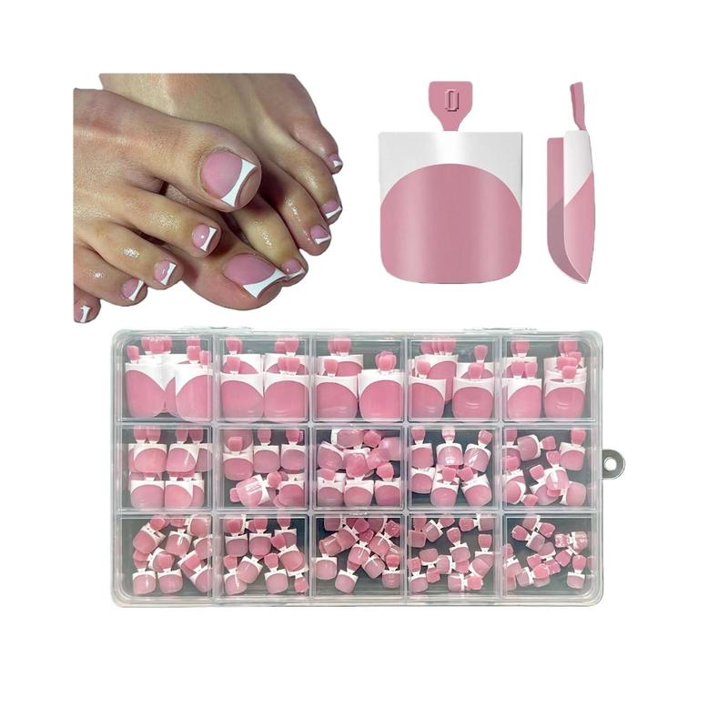 Toe Nail Press Ons French Tips 150pcs Square Soft Gel Berry Pink Full Cover Acrylic 15 Sizes for DIY Pedicures