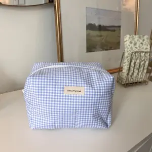 Blue Gingham Makeup Bag Medium - Perfect for Organizing Your Beauty Essentials