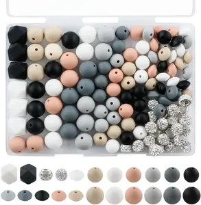 120 count Multicolor 12mm 15mm  Beads for  Making, 14mm Hexagon Beads Rhinestone Round Spacer 10mm for DIY Handicrafts(Gray)