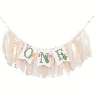 Flower High Chair Banner for First Birthday Party Decor, Spring Flower Decoration, Butterfly High Chair Banner, Fairy Photo Prop, Decorative Banner, Wishing Banner, Party Decoration Supplies