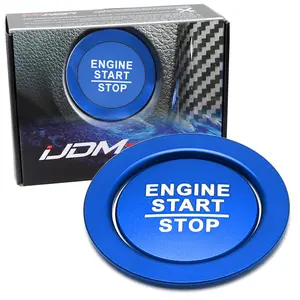iJDMTOY Sports Blue Engine Start/Stop Push Start Button Decoration Cover & Surrounding Ring, For Honda 2016-21 Gen10 Civic, 2022-up Gen11 Civic Equipped with Engine Push Start Button