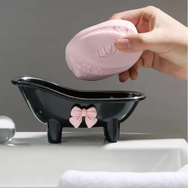 1pc Adorable bow-tie soap box, Soap Container, creative bathtub-shaped soap dish holder, Shower Soap Dish, Bathroom Accessories, Bathroom Essentials Accessories