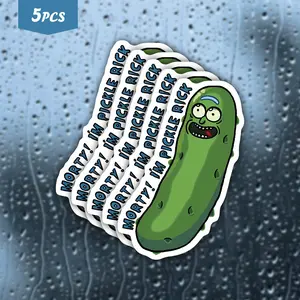 5Pcs "Morty! I'm Pickle Rick" Waterproof Vinyl Sticker, Funny Cartoon Pickle Character Self-Adhesive Decal, Suitable For Water Bottles, Laptops, Journals, Stickers For Scrapbooking, Ideal For Cartoon Fans, Meme Lovers And Humorous Vibe Enthusiasts