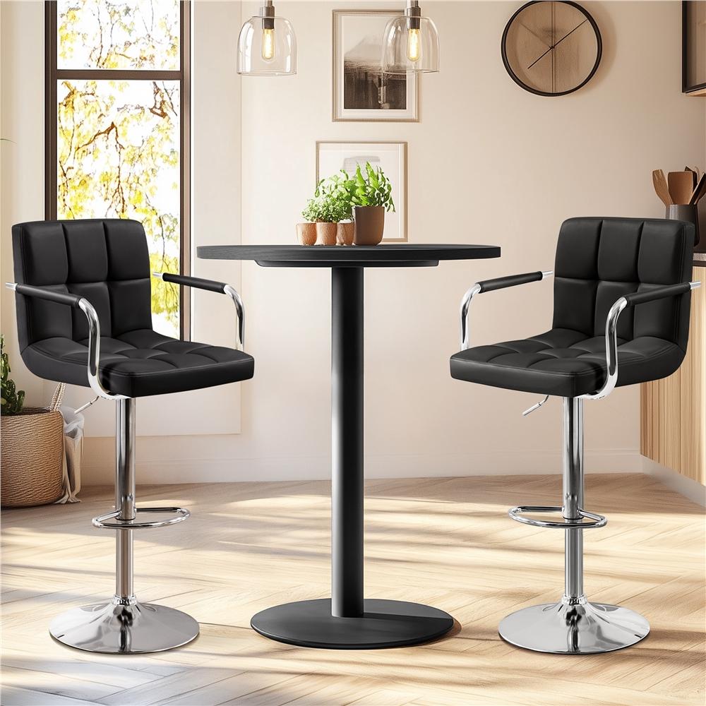 Yaheetech 2-Piece Bar Stools Adjustable Counter Stools Bar Chairs Synthetic Leather Modern Design Swivel Barstools Gas Lift Stools for Kitchen Counter 360 Degree Swivel Seat Top