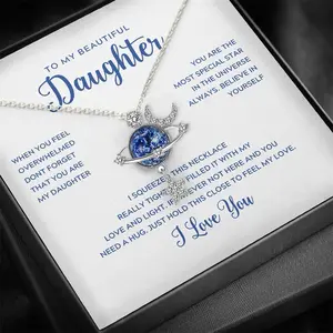Letter & Galaxy necklace for Daughter for Gift as Birthday gift,Rhinestone deco luxury Clavicle chain Matching Necklace ,Fashion all match jewelry,Women Accessories with gift box for daughter