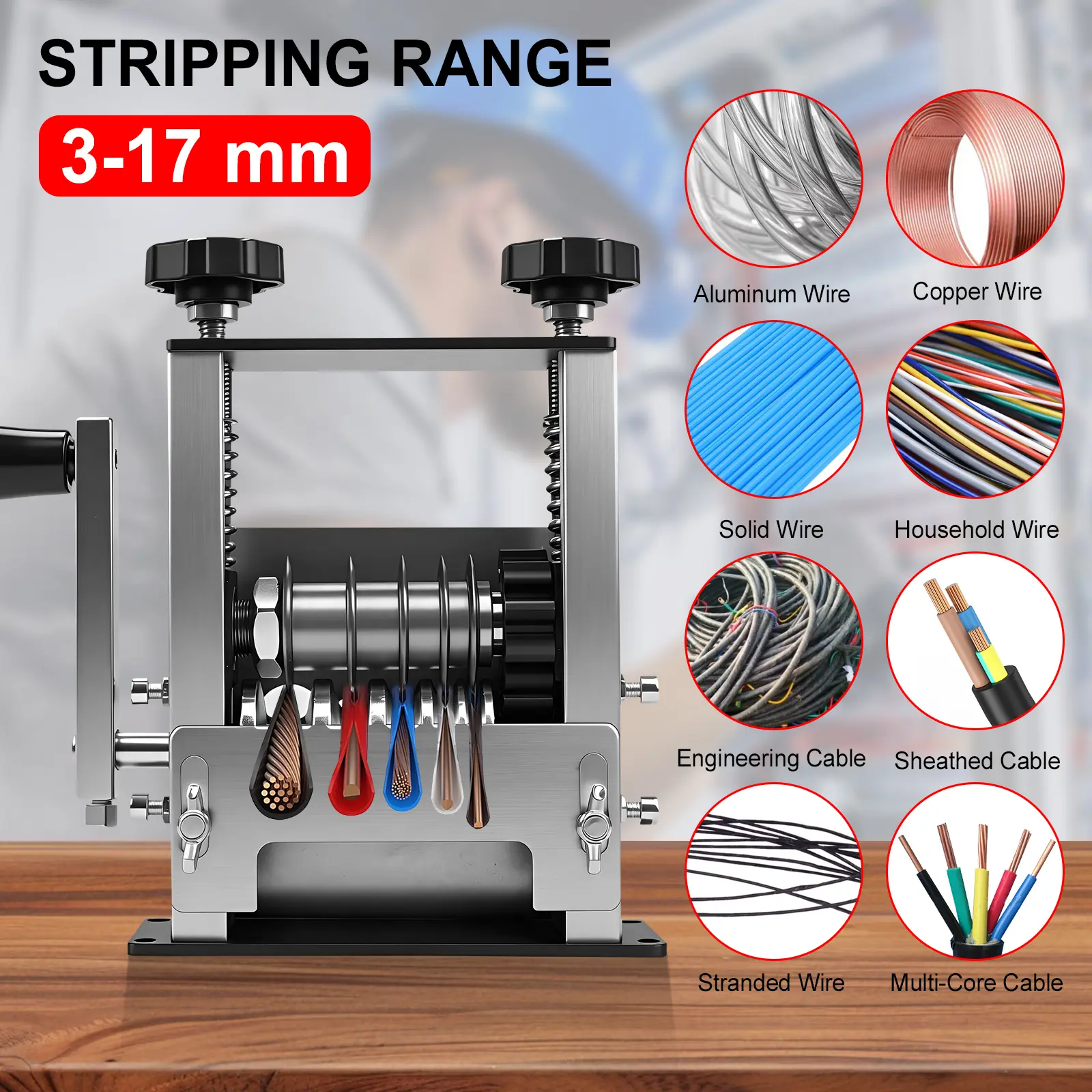 Manual Wire Stripping Machine with 6 Channels 3-17mm Scrap Wire Stripper Copper Cable Peeler
