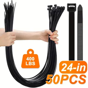 【summervibes】24 inch Black Long Zip Ties Heavy Duty 50 PCS 400LBS Ultra Strong Plastic Wire Ties Large Cable Ties Extra Long Tie Wraps Indoor and Outdoor UV Resistant
