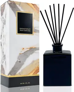Mahogany Coconut Reed Diffuser Oil Set  Mahogany, Coconut, Sandalwood, Vanilla & Oakmoss  5 Ounce Sleek Black Rectangular Refillable Glass Bottle   The
