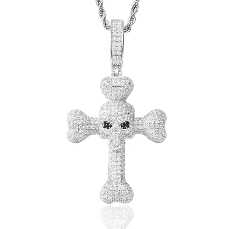UCCIYO Skull Cross Pendant P704 UCCIYO S925 Sterling Silver Synthetic Moissanite Pendant Necklace for Women Men Hip Hop Jewelry Gift【#P704】