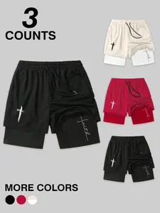Men's Cross Print Underwear Boxer Briefs, Casual Comfy Breathable Underwear for Daily Wear, Men's Underwear for Summer