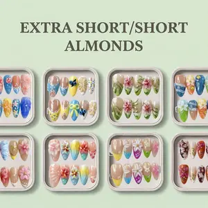 Handmade Press-On Fake Nail Tips - NailApex Extra Short-Short Almonds Collection, Reusable Salon-Quality Long-Lasting Glossy Handmade Nail Art Nail Art Supplies Nail Extension