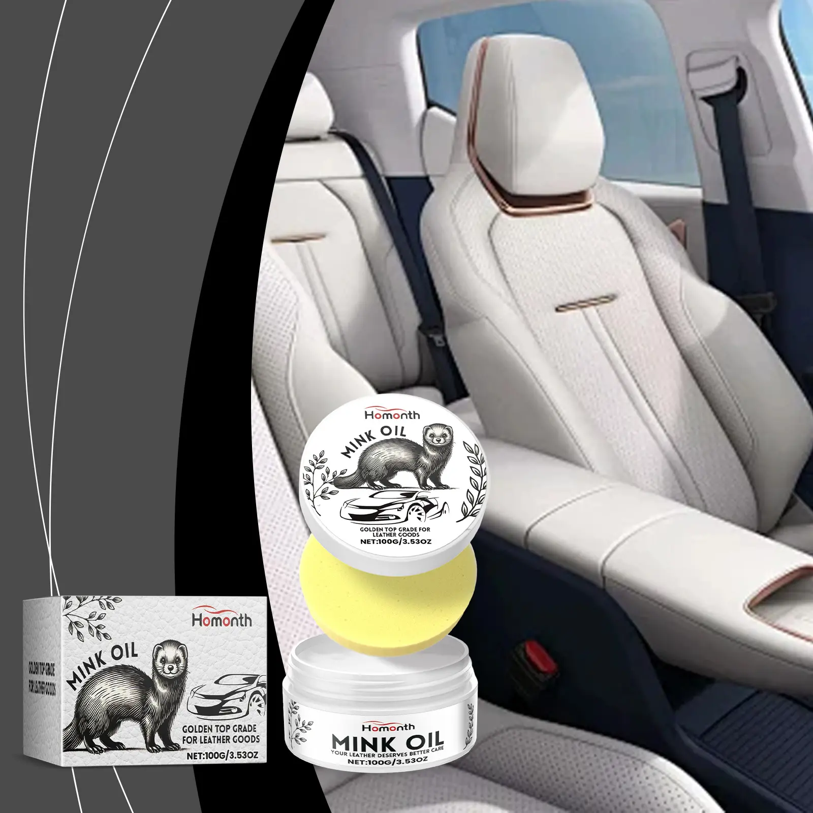 Automotive Leather Care Cleaning Paste, Interior Car Seats Cleaning, Brightening, and Maintenance Paste.